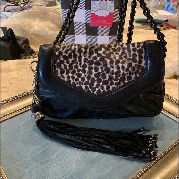 Nanette Lepore Handbags - Nanette Laporte black leather & animal print bag